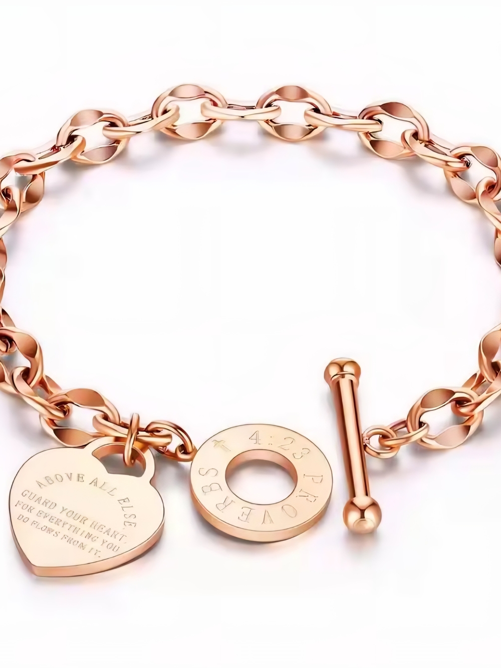 Rose Gold Heart Charm Toggle Bracelet - Women's Jewelry - Picture 3 of 3